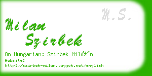 milan szirbek business card